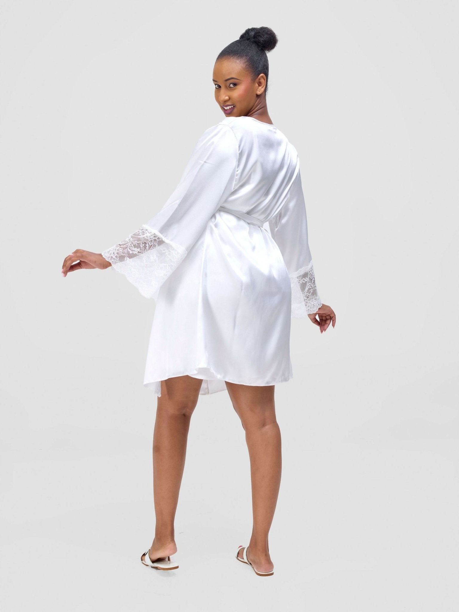 WSC Pambo Satin Short Robe And Gown Set - White — view 3
